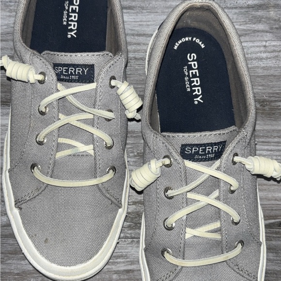 Sperry Gray Canvas Shoes with White Laces - Picture 2 of 4